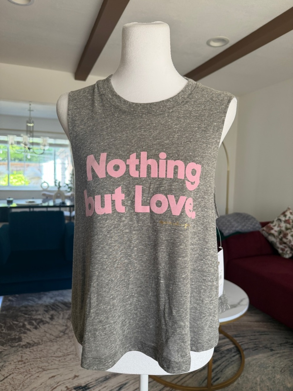 Spiritual Gangster Heather Gray Love Crop Tank with Pink Accent